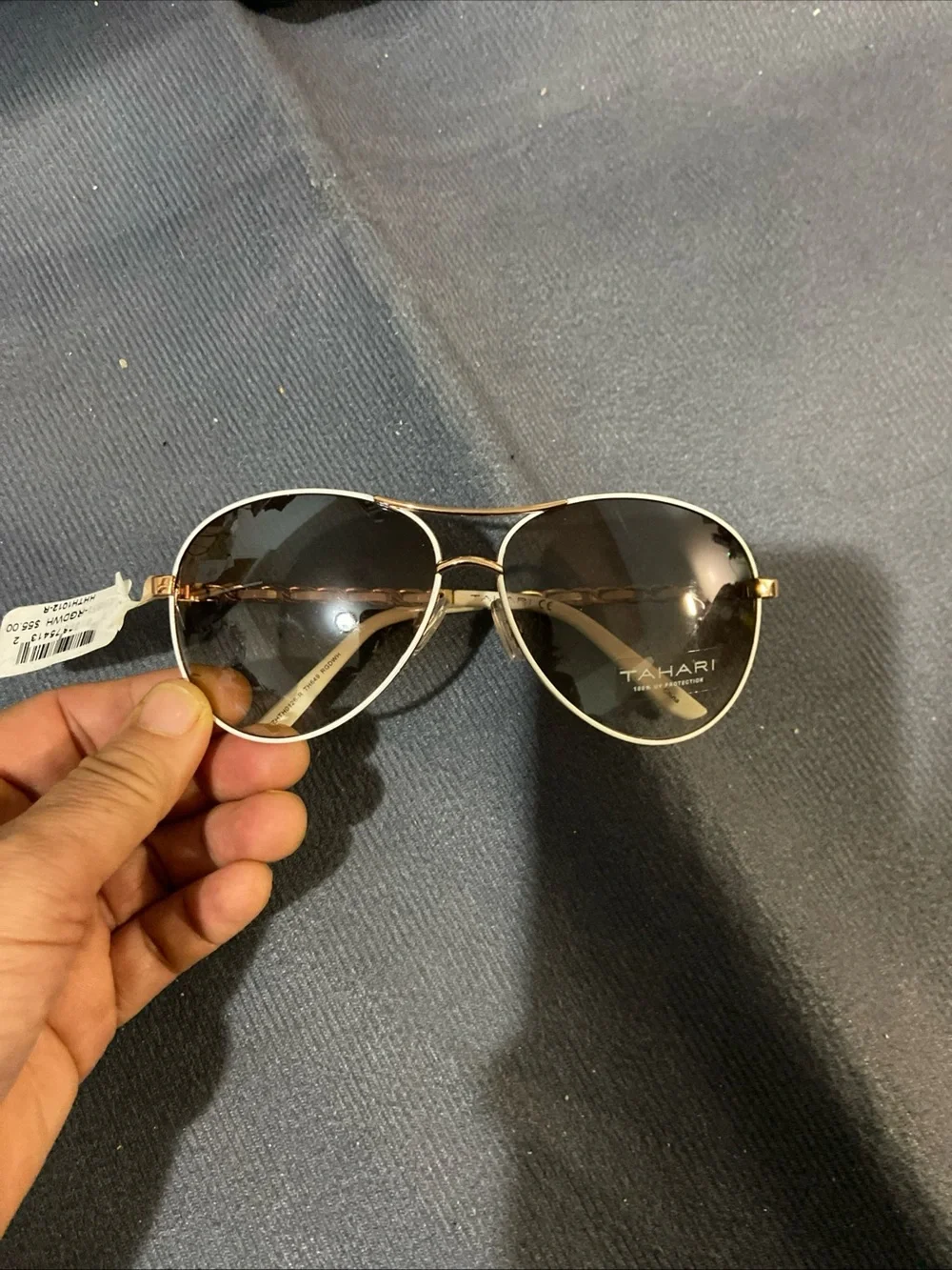 Tahari White & Gold Aviator Sunglasses with Gradient Brown Lenses